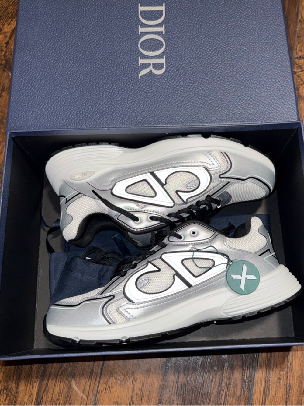 Dior Men’s Silver and Black Metallic Sneakers